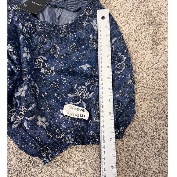 NWT Torrid Womens 2X Chambray Smocked Puff Sleeve Boho Cottagecore Mini Dress - Picture 12 of 13